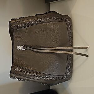 Brighton Sable Gray Leather Convertible Hobo Shoulder/Crossbody.
